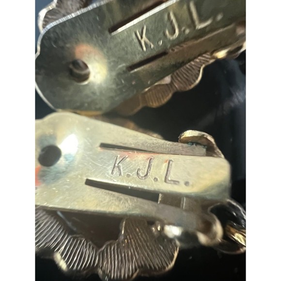 Vtg KJL Chandelier Earrings Clip on Brown Cabochon Rhinestone Dangle 60's - Picture 10 of 11